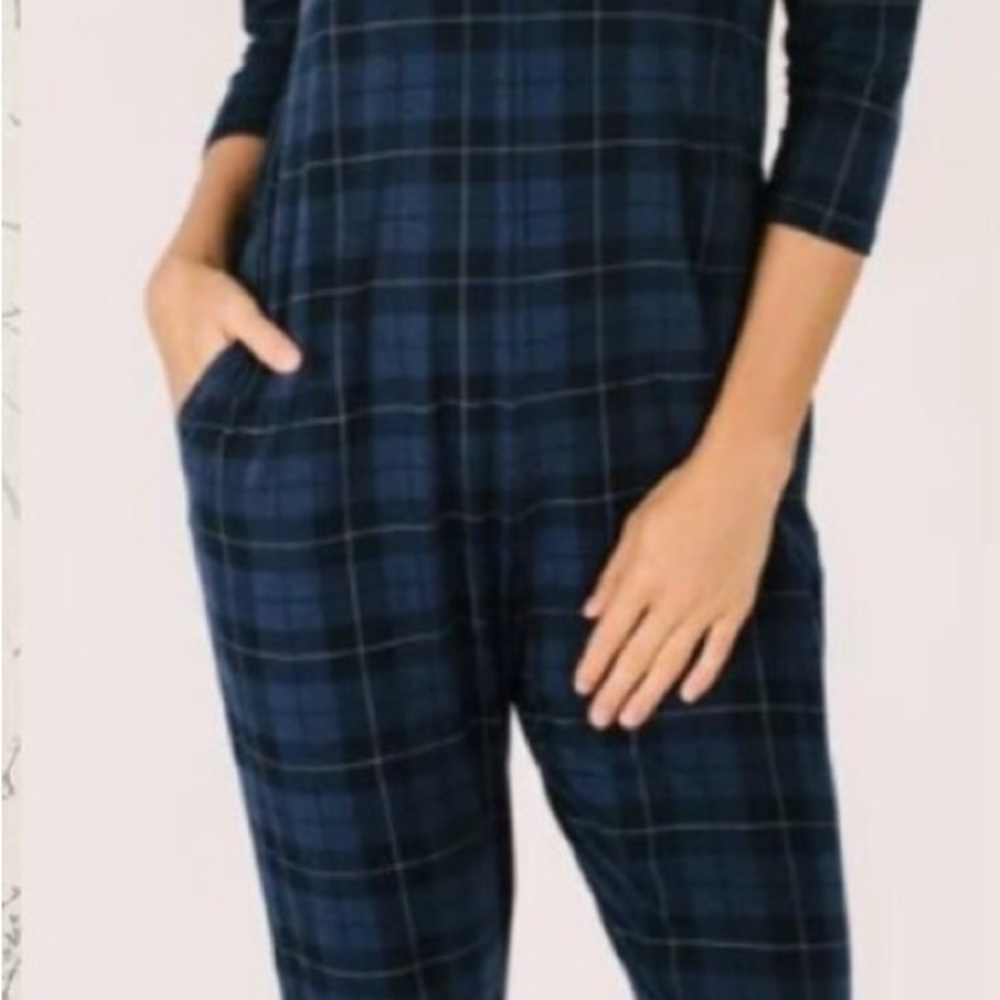 Smash + Tess Checkered Navy Jumpsuit